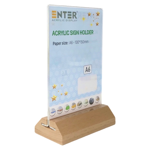 Kệ mica 2 mặt Enter E44-A 100x150mm đế gỗ A6 đứng vát chữ A, Kệ menu nhà hàng, Standee mica để bàn, Bảng quét mã QR Code (20)