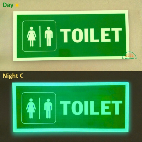 Bảng Toilet 15x35cm màng mica 0.5mm dán decal dạ quang, Bảng WC, Bảng chỉ dẫn lối thoát, Bảng Exit