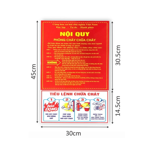 Bảng nội quy tiêu lệnh PCCC 30x45cm màng mica 0.5mm dán decal