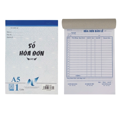 Hóa đơn bán lẻ NY 16x20cm 1 liên 95 tờ A5, Sổ hoá đơn, Phiếu bán hàng, Phiếu tính tiền, Biên lai (10/50)
