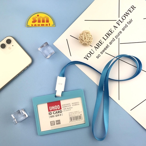 Combo bao đựng thẻ Uhoo 6611 ngang + dây đeo xanh biển