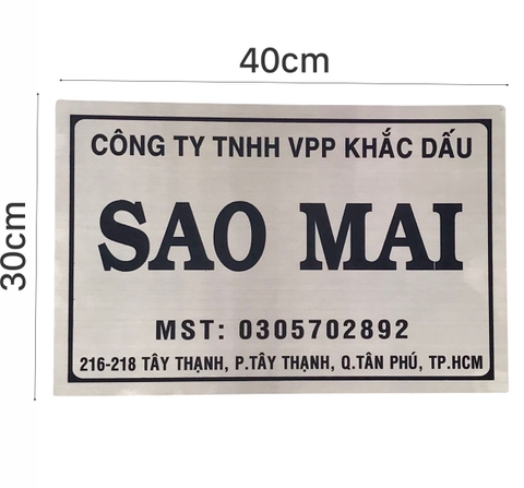Bảng công ty inox ăn mòn 40x30cm nền trắng xước chữ đen