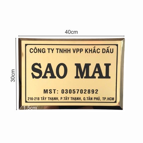 Bảng công ty inox ăn mòn có chân 40x30cm nền vàng bóng chữ đen