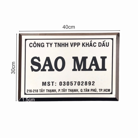 Bảng công ty inox ăn mòn có chân 40x30cm nền trắng bóng chữ đen