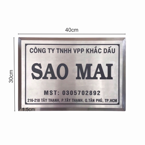 Bảng công ty inox ăn mòn có chân 40x30cm nền trắng xước chữ đen