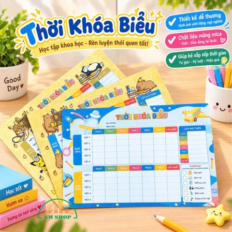 Bảng thời khóa biểu màng mica 0.5mm in PP 1 mặt A4 dán keo/dán gỗ MDF 3mm