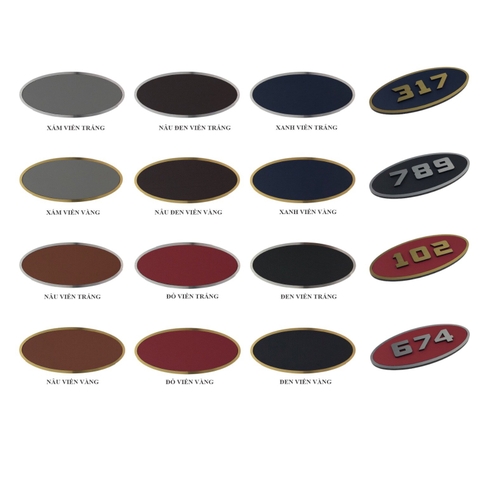 Biển số phòng da BP01 oval viền inox, Bảng số chung cư, khách sạn, toà nhà