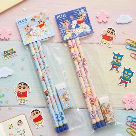 Bộ 3 bút chì + gôm Plus Shinchan