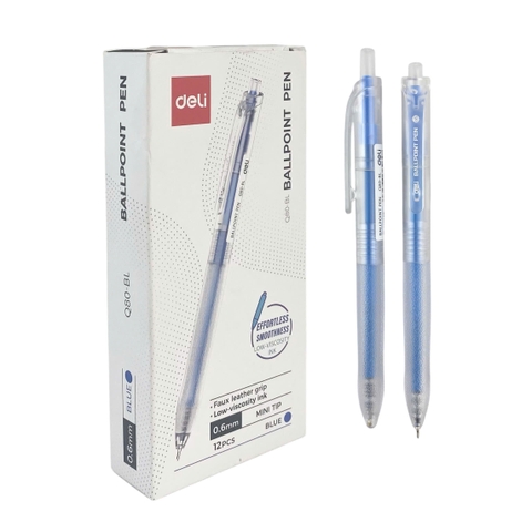 Bút bi Deli Q80-BL 0.6mm xanh dương, Bút bích (12)
