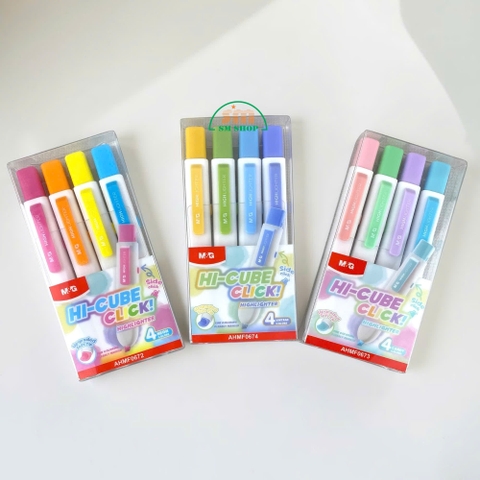 Bút dạ quang bấm MG 4 màu, bút highlight, bút nhớ dòng