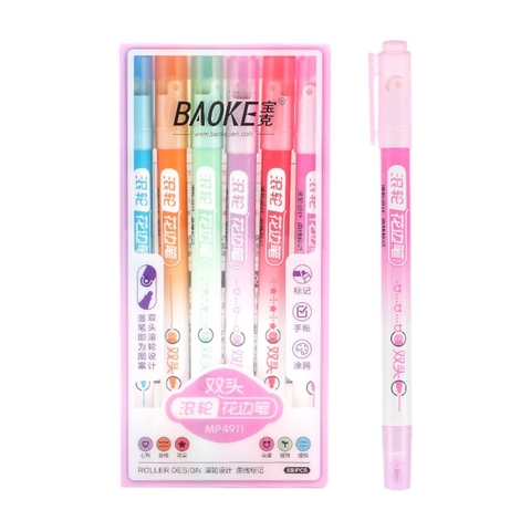 Bút đánh dấu đầu lăn hoạ tiết Baoke MP 4911 6 màu