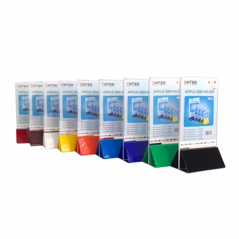 Kệ mica 2 mặt Enter E10-A 100x150mm đế lùa uốn chân chữ A, Kệ menu nhà hàng, Standee mica để bàn, Bảng quét mã QR Code