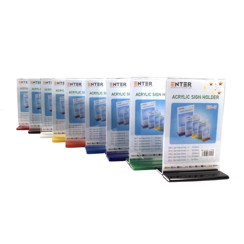 Kệ mica 2 mặt Enter E10-U 100x150mm đế lùa uốn bằng, Kệ menu nhà hàng, Standee mica để bàn, Bảng quét mã QR Code