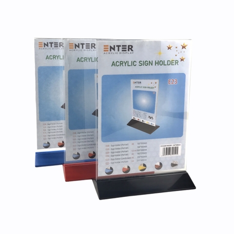 Kệ mica 2 mặt Enter E23 210x300mm đế màu A4 đứng, Kệ menu nhà hàng, Standee mica để bàn, Bảng quét mã QR Code (10)