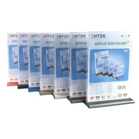 Kệ mica 2 mặt Enter E29 210x300mm đế nhôm A4 đứng, Kệ menu nhà hàng, Standee mica để bàn, Bảng quét mã QR Code (10)