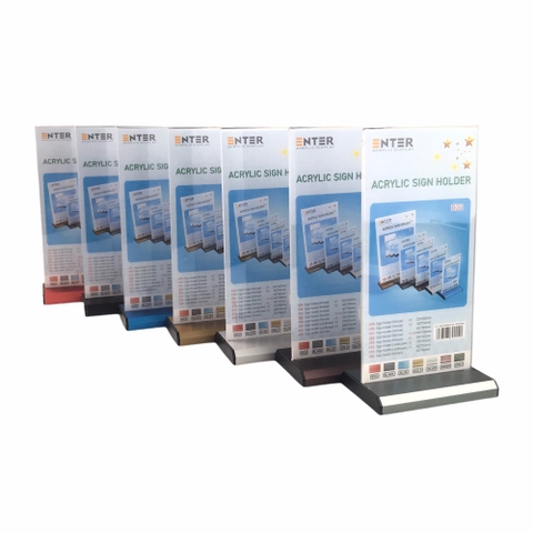 Kệ mica 2 mặt Enter E32 100x210mm đế nhôm 1/3 A4, Kệ menu nhà hàng, Standee mica để bàn, Bảng quét mã QR Code (20)