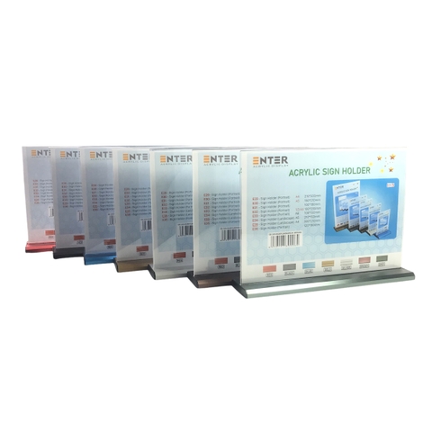 Kệ mica 2 mặt Enter E35 300x210mm đế nhôm A4 ngang, Kệ menu nhà hàng, Standee mica để bàn, Bảng quét mã QR Code (10)