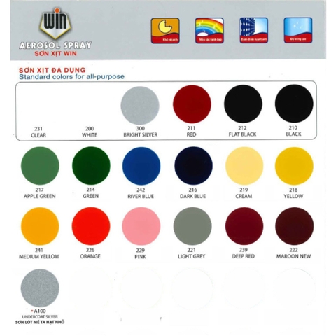 Sơn xịt Win 200 /210 / 211 / 212 / 214 / 216 / 217 / 218 / 219 / 221 / 222 / 226 / 228 / 229 / 231 / 239 / 241 / 242 / 300 / 404