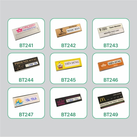 Thẻ tên mica uốn lồng giấy BT241 /1 BT242 / BT243 / BT244 / BT245 / BT246 / BT247 BT248 / BT249 60x20mm