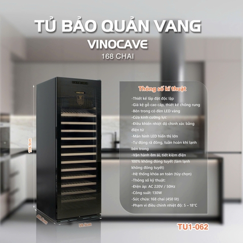 Tủ ướp rượu vang VINOCAVE lốc 168 chai giá gỗ viền đen