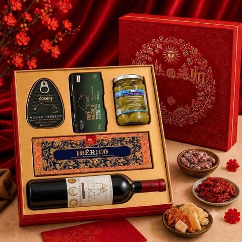Hộp quà Tết Iberico + Vang Pháp Saint Emilion Grand Cru 2020 Chateau Du Rocher