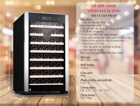 Tủ ướp rượu vang VINOCAVE 52 chai