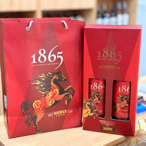 Hộp quà Tết : 2 chai Rượu vang 1865 Horse Version