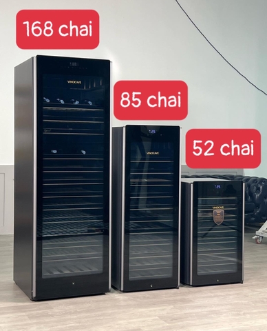 Tủ rượu vang 85 chai VinoCave mặt kính tràn viền.
