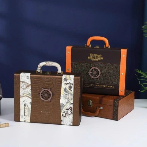 Hộp đựng rượu 2 chai, Hộp da vali