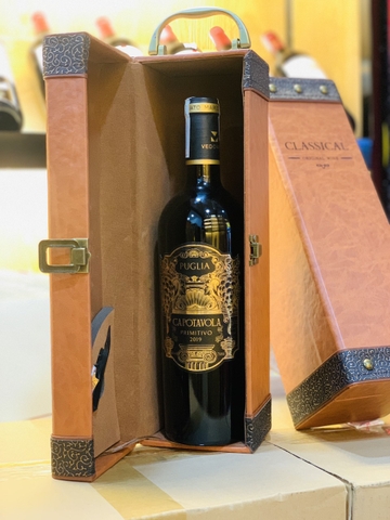 Hộp da 1 chai rượu vang Capotavola Puglia