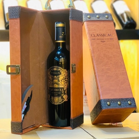 Hộp da 1 chai rượu vang Capotavola Puglia