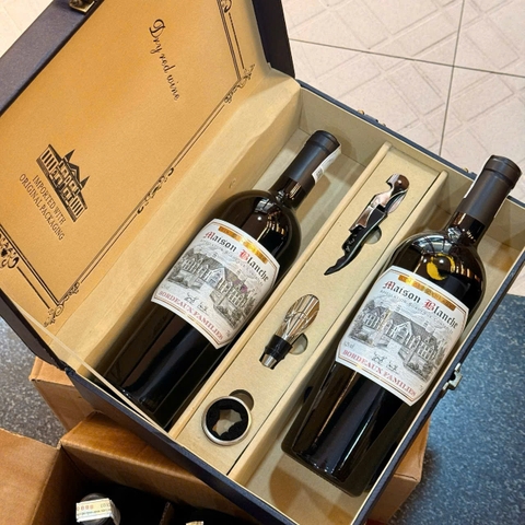 Hộp da 2 chai rượu vang Pháp BORDEAUX Maison