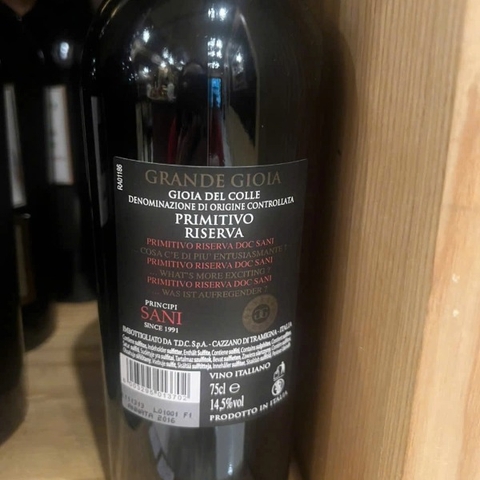 Rượu vang Sani Grande Gioia Primitivo Riserva 2016