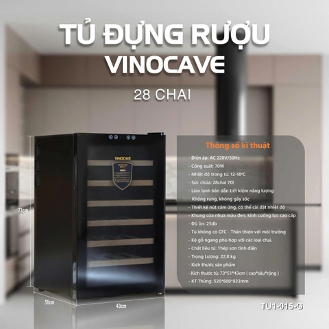 Tủ ướp rượu vang VINOCAVE chip 28 chai không tay