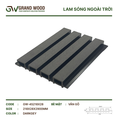 Tấm Ốp Lam Sóng GrandWood GW-4S 218X28 DarkGrey