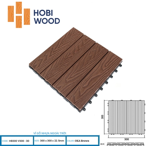 Vỉ Gỗ Nhựa HobiWood HB300V300 3D Oka Brown