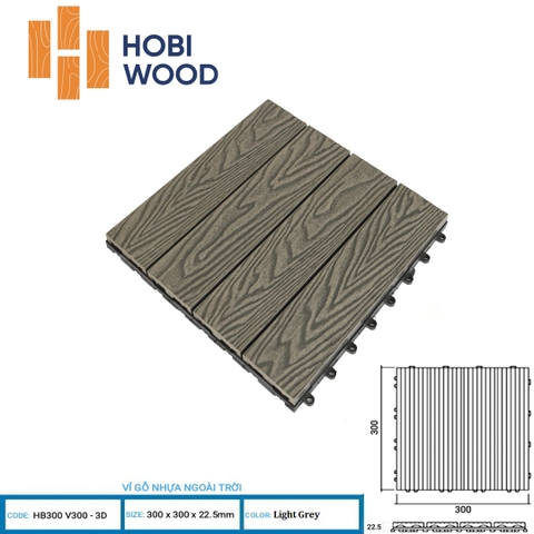 Vỉ Gỗ Nhựa HobiWood HB300V300 3D Light Grey