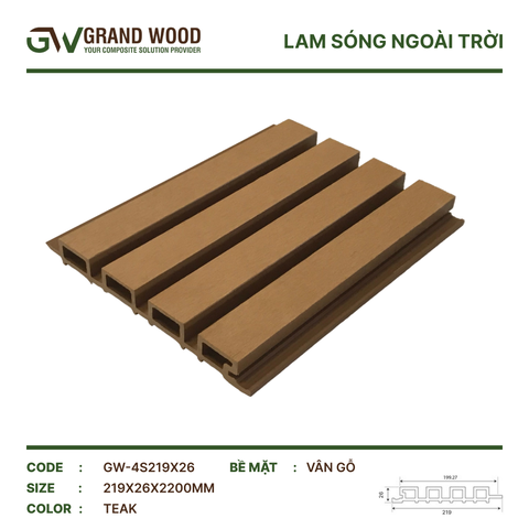 Tấm Ốp Lam Sóng GrandWood GW-4S 219X26 Teak