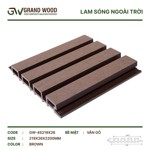 Tấm Ốp Lam Sóng GrandWood GW-4S 219X26 Brown