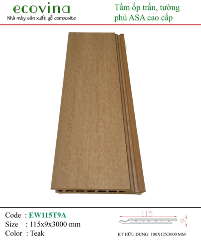 Tấm Ốp Phẳng Ecovina EW115T9A Teak