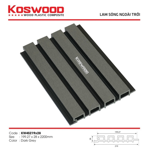 Lam Sóng Gỗ Nhựa Koswood KW4S219x28 Dark Grey