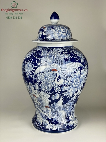 Chóe phong thủy "Chim hạc hoa sen" xanh đại thanh