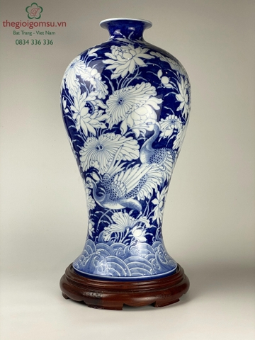 Mai bình tích lộc "Chim hạc hoa sen" xanh đại thanh