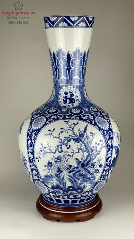 bình tỏi phong thủy tứ cảnh men lam xanh