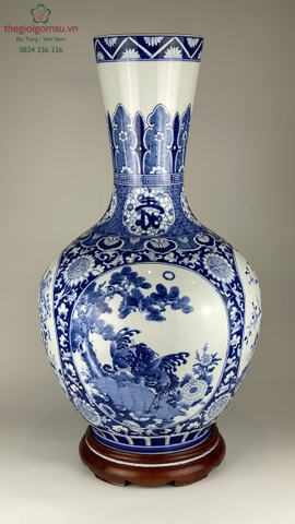 bình tỏi phong thủy tứ cảnh men lam xanh