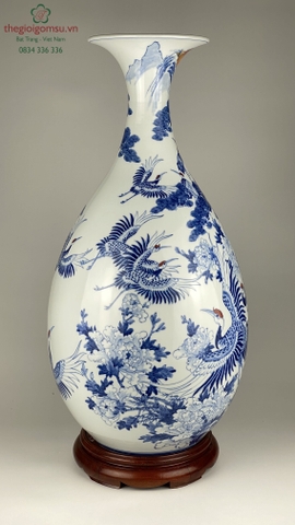 Bình Tỳ Bà "tùng hạc diên niên" men lam xanh