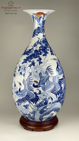 Bình Tỳ Bà "tùng hạc diên niên" men lam xanh