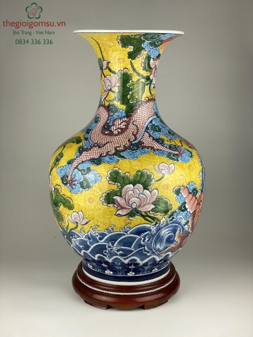 Bình tỏi phong thủy "Cá chép hóa rồng" nền vàng đại cát