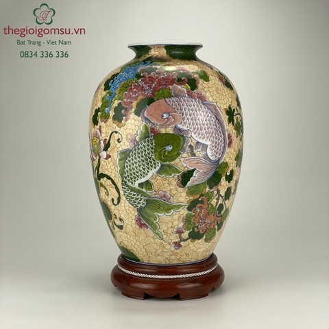 Bình hoa dáng vò "vẽ cá chép bách hoa"