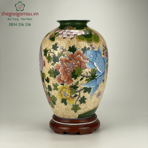 Bình hoa dáng vò "vẽ cá chép bách hoa"